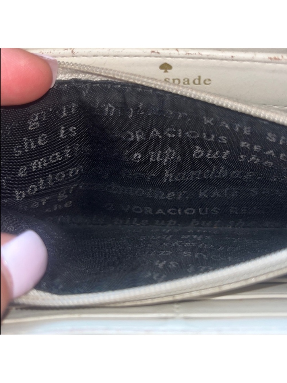 kate spade Storybook Lining Black and Cream Pebbled Zip Wallet - Picture 8 of 12